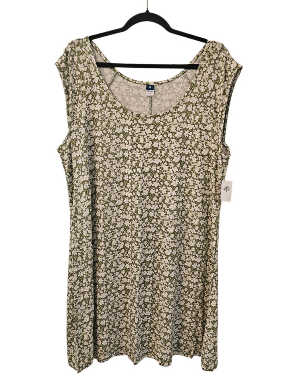 Green and White Old Navy Women's Short-Sleeve Scoop-Neck Floral Mini Dress
